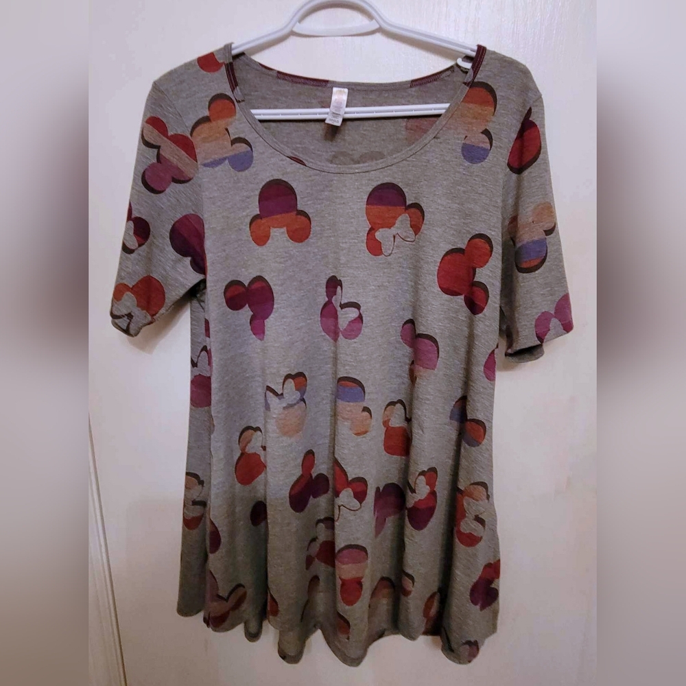 Disney Lularoe Perfect T - with multi color Mickey and Minnie Mouse heads - M